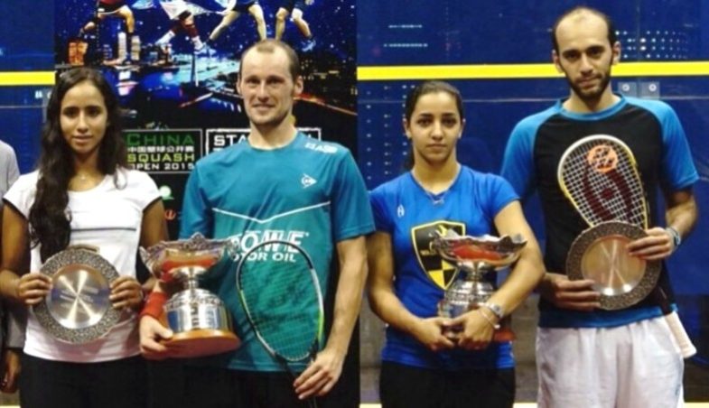 Nouran Gohar, Greg Gaultier, Raneem El Welily und Marwan Elshorbagy (China Open 2015, Shanghai)