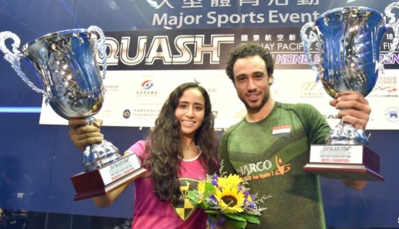 Nouran Gohar und Ramy Ashour (Hong Kong Open 2016)