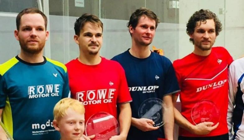 Die Sieger der Deutschen Doppelmeisterschaft 2017 Tim Weber und die Finalisten Ben Petzoldt und Valentin Rapp (Pink Power Böblingen)