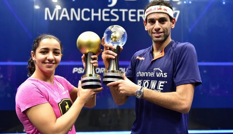 Raneem El Welily und Mohamed Elshorbagy (PSA World Championship 2017, Manchester)