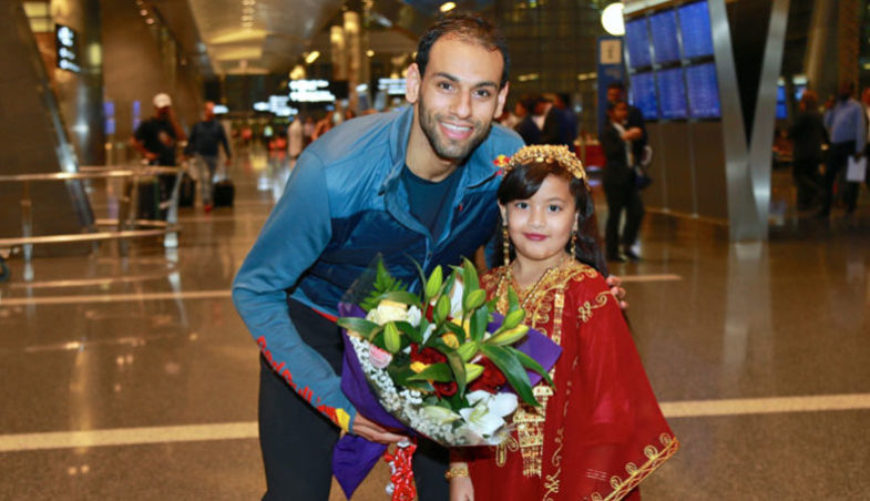 Mohamed Elshorbagy arrives in Doha