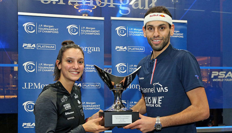Camille Serme und Mohamed Elshorbagy  (Tournament of Champions 2020, New York)