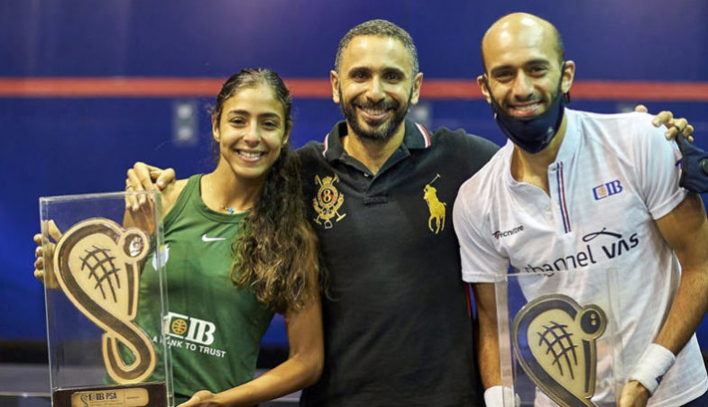 Hania El Hammamy, Haitham Effat Ashoush und Marwan Elshorbagy (World Tour Finals 2019-2020, Kairo)