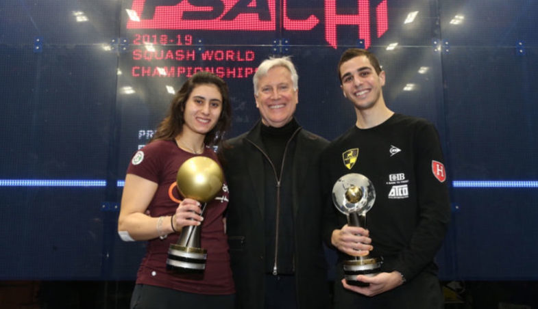 Nour El Sherbini, Mark Walter und Ali Farag (PSA World Championship 2018-2019