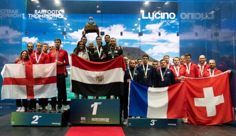 Sieger Ägypten und die Platzierten England, Schweiz und Frankreich (Men's World Team Championships 2023 - Neuseeland)